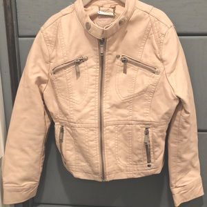 Pale pink moto jacket.